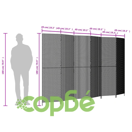 Параван за стая, 6 панела, черен, полиратан ➤ топ цена ➤ sorbe.bg