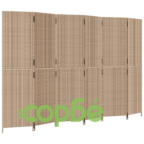 Параван за стая, 6 панела, бежов, полиратан ➤ топ цена ➤ sorbe.bg