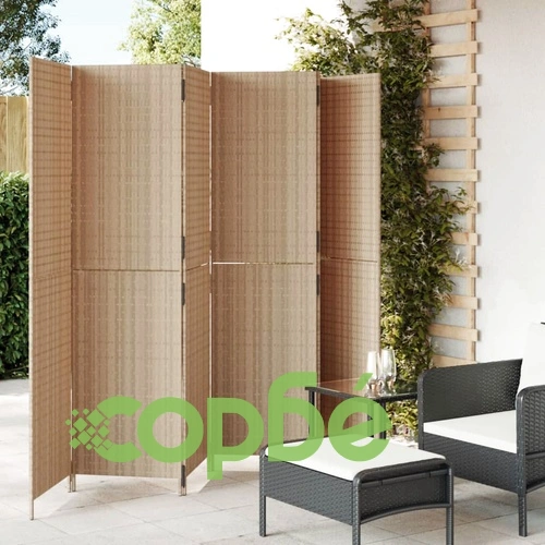 Параван за стая, 6 панела, бежов, полиратан ➤ топ цена ➤ sorbe.bg