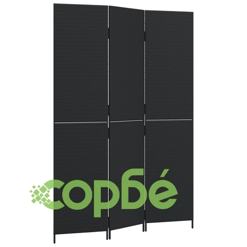 Параван за стая, 3 панела, черен, полиратан ➤ топ цена ➤ sorbe.bg