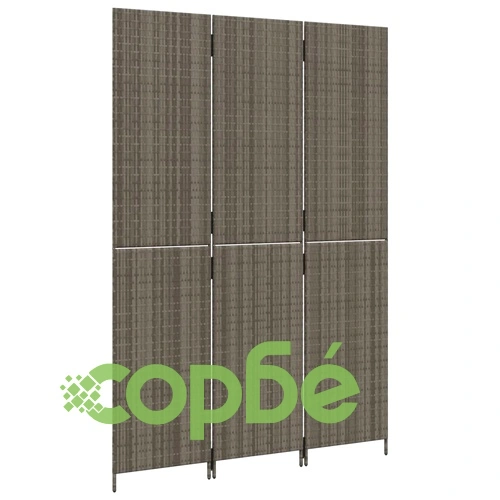 Параван за стая, 3 панела, сив, полиратан ➤ топ цена ➤ sorbe.bg