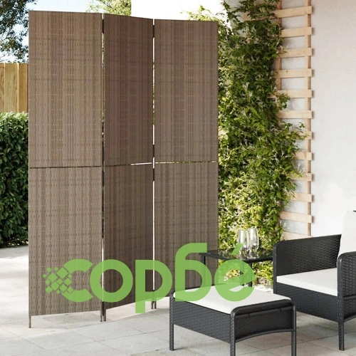 Параван за стая, 3 панела, сив, полиратан ➤ топ цена ➤ sorbe.bg