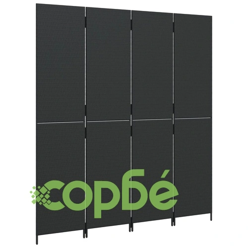 Параван за стая, 4 панела, черен, полиратан ➤ топ цена ➤ sorbe.bg