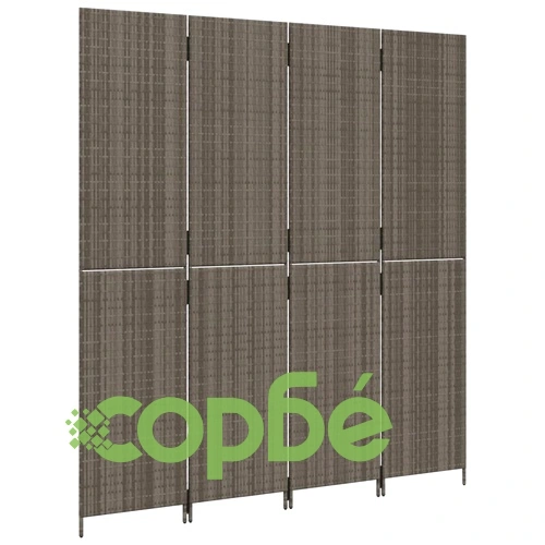 Параван за стая, 4 панела, сив, полиратан ➤ топ цена ➤ sorbe.bg