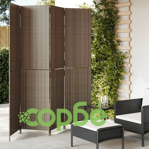 Параван за стая, 4 панела, сив, полиратан ➤ топ цена ➤ sorbe.bg