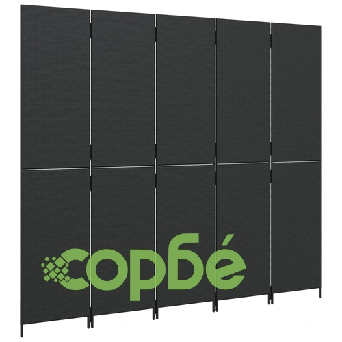 Параван за стая, 5 панела, черен, полиратан ➤ топ цена ➤ sorbe.bg