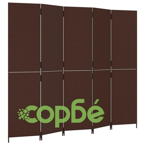 Параван за стая, 5 панела, бежов, полиратан ➤ топ цена ➤ sorbe.bg