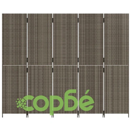 Параван за стая, 5 панела, сив, полиратан ➤ топ цена ➤ sorbe.bg