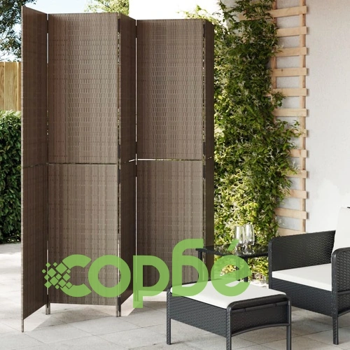 Параван за стая, 5 панела, сив, полиратан ➤ топ цена ➤ sorbe.bg