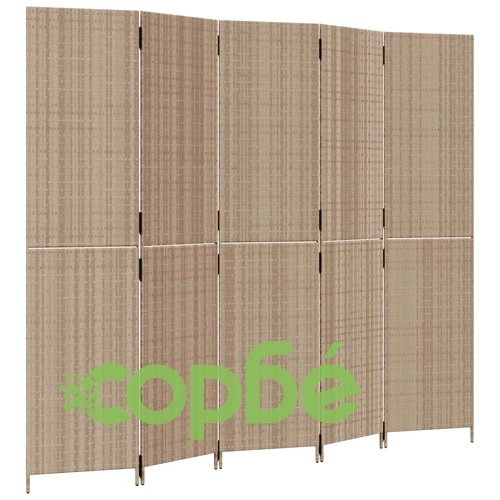 Параван за стая, 5 панела, бежов, полиратан ➤ топ цена ➤ sorbe.bg