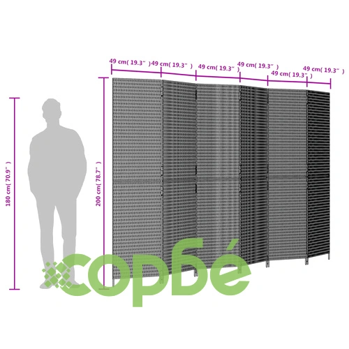 Параван за стая, 6 панела, черен, полиратан ➤ топ цена ➤ sorbe.bg