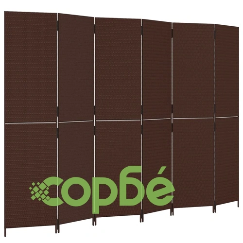 Параван за стая, 6 панела, кафяв, полиратан ➤ топ цена ➤ sorbe.bg