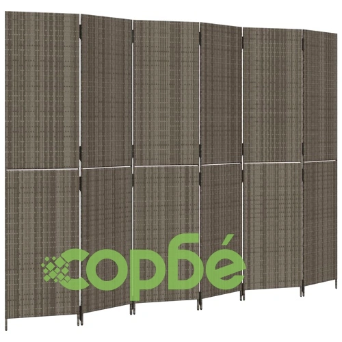 Параван за стая, 6 панела, сив, полиратан ➤ топ цена ➤ sorbe.bg