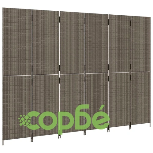 Параван за стая, 6 панела, сив, полиратан ➤ топ цена ➤ sorbe.bg