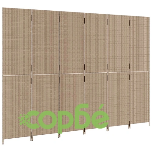 Параван за стая, 6 панела, бежов, полиратан ➤ топ цена ➤ sorbe.bg