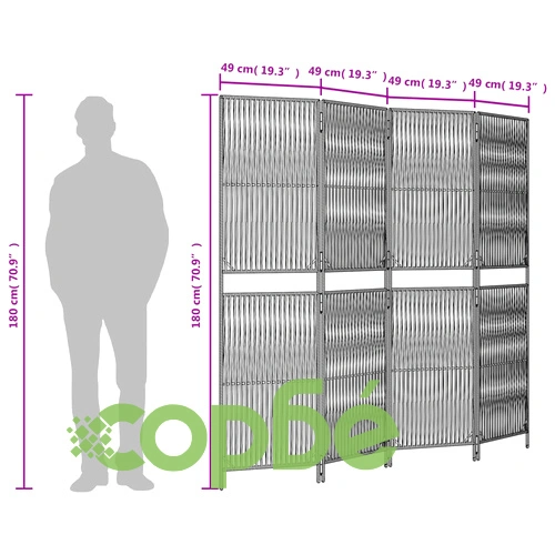 Параван за стая, 4 панела, сив, полиратан ➤ топ цена ➤ sorbe.bg