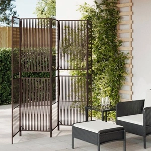 Параван за стая, 5 панела, бежов, полиратан