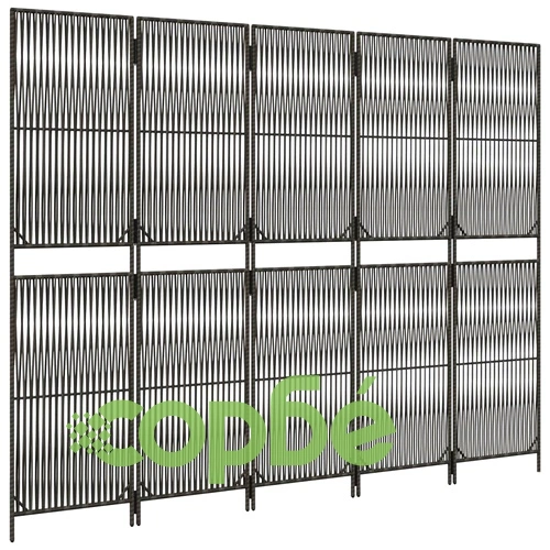 Параван за стая, 5 панела, сив, полиратан ➤ топ цена ➤ sorbe.bg