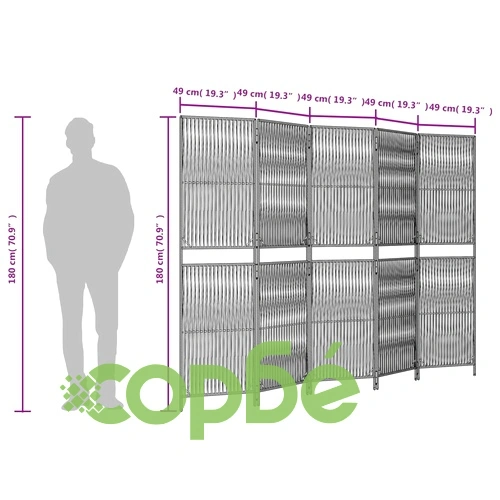 Параван за стая, 5 панела, сив, полиратан ➤ топ цена ➤ sorbe.bg