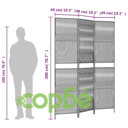 Параван за стая, 3 панела, черен, полиратан ➤ топ цена ➤ sorbe.bg