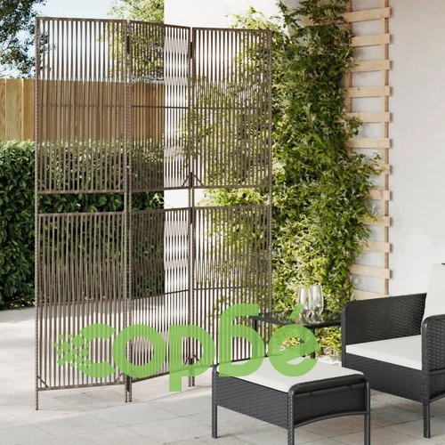 Параван за стая, 3 панела, сив, полиратан ➤ топ цена ➤ sorbe.bg