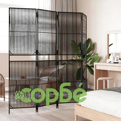 Параван за стая, 4 панела, черен, полиратан ➤ топ цена ➤ sorbe.bg