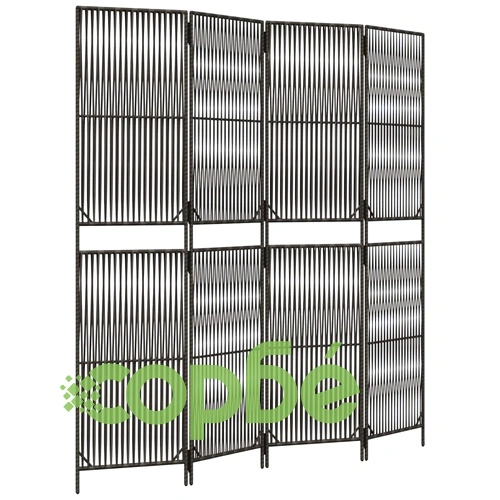 Параван за стая, 4 панела, сив, полиратан ➤ топ цена ➤ sorbe.bg