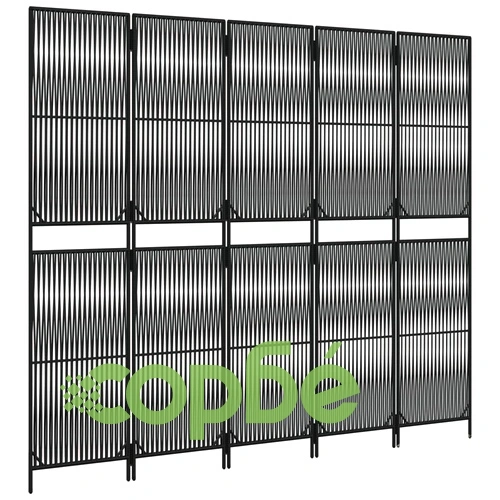 Параван за стая, 5 панела, черен, полиратан ➤ топ цена ➤ sorbe.bg