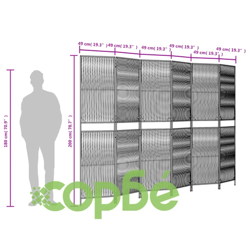 Параван за стая, 6 панела, сив, полиратан ➤ топ цена ➤ sorbe.bg