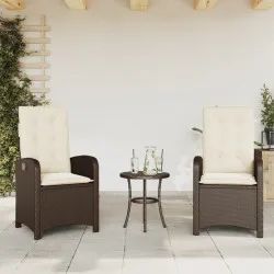 Накланящи градински столове с възглавници 2 бр полиратан кафяви