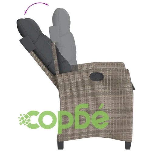 Накланящ се градински стол с възглавници, полиратан, сив ➤ топ цена ➤ sorbe.bg