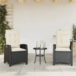 Накланящи градински столове с възглавници 2 бр черни полиратан