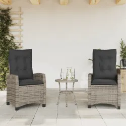 Накланящи градински столове с възглавници 2 бр, полиратан, сиви