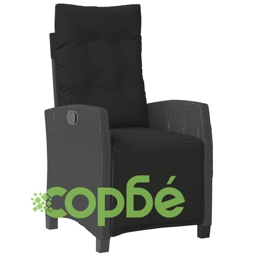 Накланящ се градински стол с опора за крака, черен, полиратан ➤ топ цена ➤ sorbe.bg