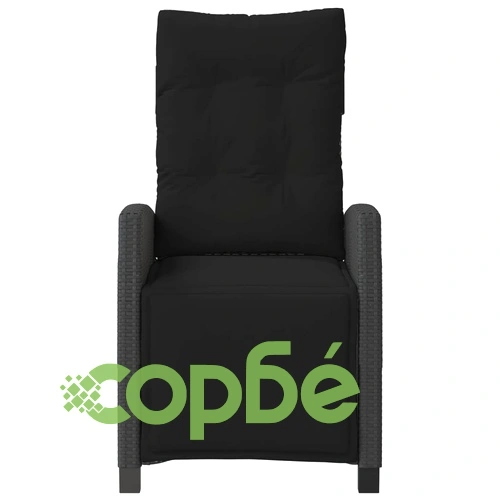 Накланящ се градински стол с опора за крака, черен, полиратан ➤ топ цена ➤ sorbe.bg