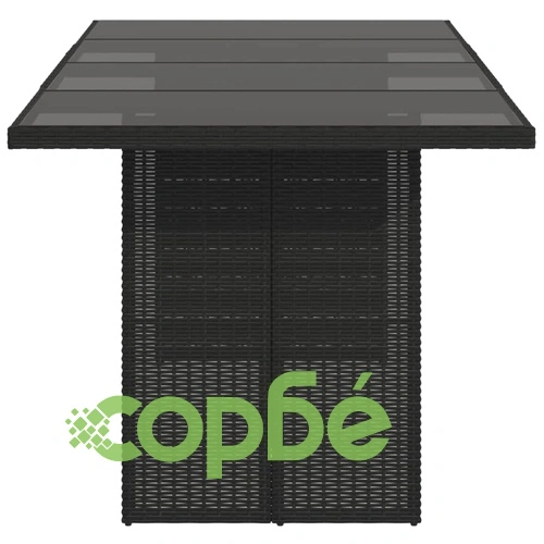 Градинска маса със стъклен плот черен 190x80x74 см полиратан ➤ топ цена ➤ sorbe.bg