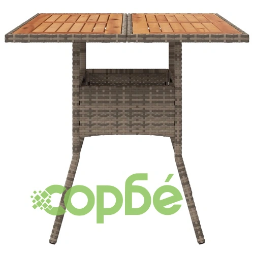 Градинска маса с плот от акация, сиво, 80x80x75 см, полиратан ➤ топ цена ➤ sorbe.bg