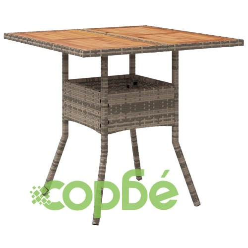 Градинска маса с плот от акация, сиво, 80x80x75 см, полиратан ➤ топ цена ➤ sorbe.bg