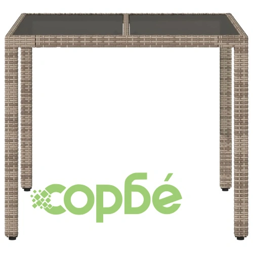 Градинска маса със стъклен плот сива 90x90x75 см полиратан ➤ топ цена ➤ sorbe.bg