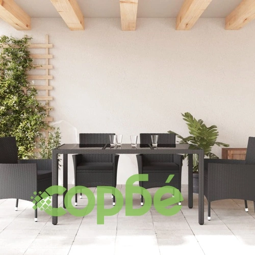 Градинска маса със стъклен плот черен 150x90x75 см полиратан ➤ топ цена ➤ sorbe.bg