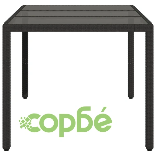 Градинска маса със стъклен плот черен 150x90x75 см полиратан ➤ топ цена ➤ sorbe.bg