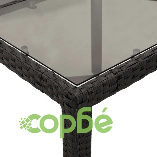 Градинска маса със стъклен плот черен 150x90x75 см полиратан ➤ топ цена ➤ sorbe.bg