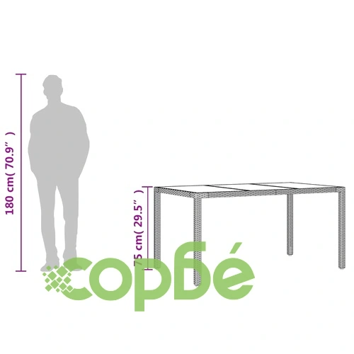 Градинска маса със стъклен плот черен 150x90x75 см полиратан ➤ топ цена ➤ sorbe.bg