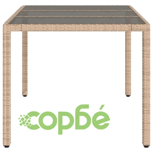 Градинска маса със стъклен плот бежова 150x90x75 см полиратан ➤ топ цена ➤ sorbe.bg