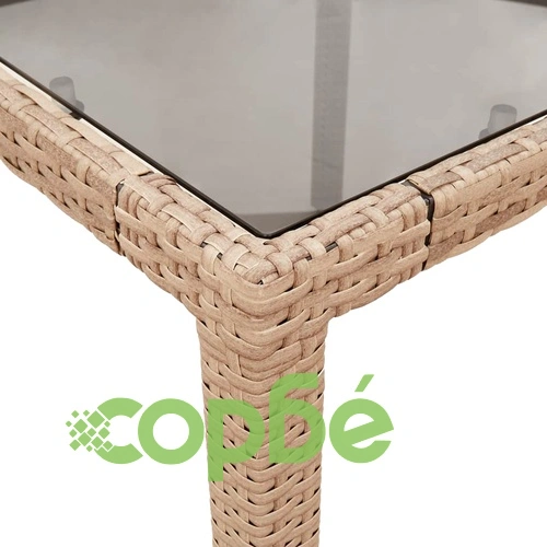 Градинска маса със стъклен плот бежова 150x90x75 см полиратан ➤ топ цена ➤ sorbe.bg