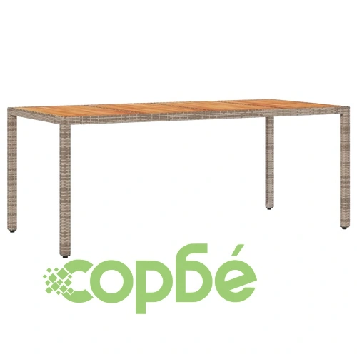 Градинска маса с плот от акация, сиво, 190x90x75 см, полиратан ➤ топ цена ➤ sorbe.bg