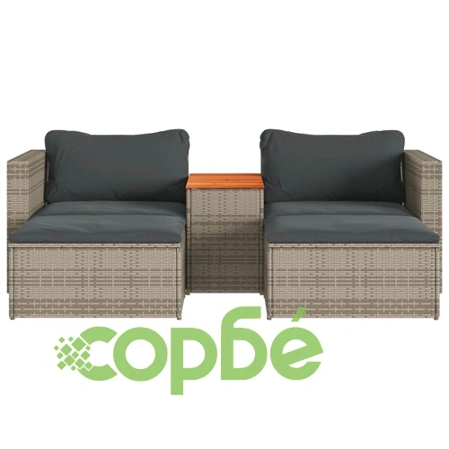 Градински диван с възглавници, 5 части, сив полиратан акация ➤ топ цена ➤ sorbe.bg