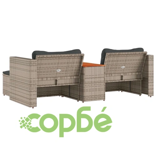 Градински диван с възглавници, 5 части, сив полиратан акация ➤ топ цена ➤ sorbe.bg