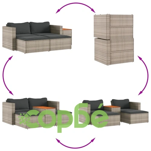 Градински диван с възглавници, 5 части, сив полиратан акация ➤ топ цена ➤ sorbe.bg