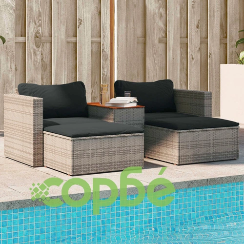 Градински диван с възглавници, 5 части, сив полиратан акация ➤ топ цена ➤ sorbe.bg